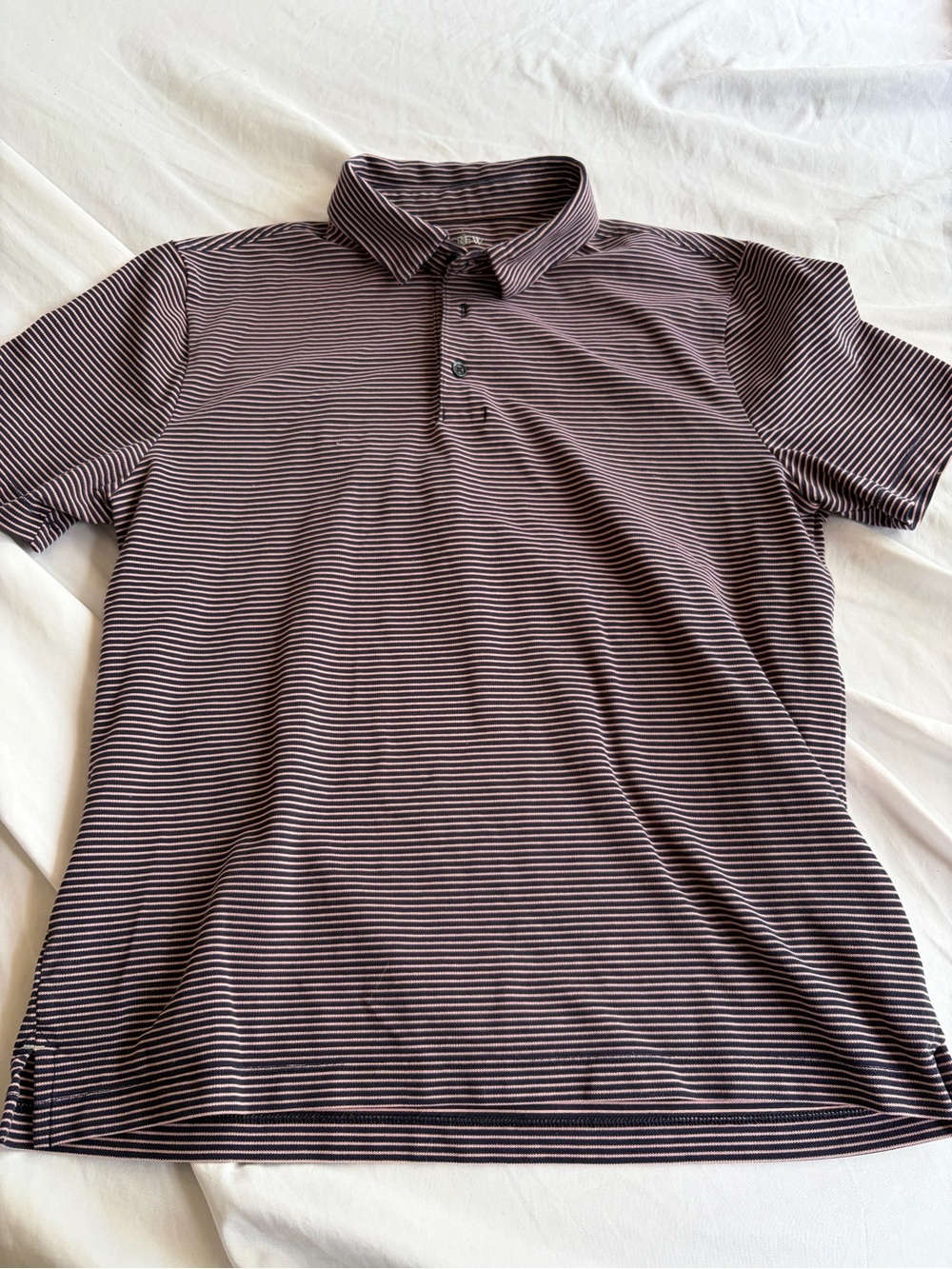 J.Crew Purple Pink Striped Polo Shirt Short Sleeve Preppy Casual Size Medium